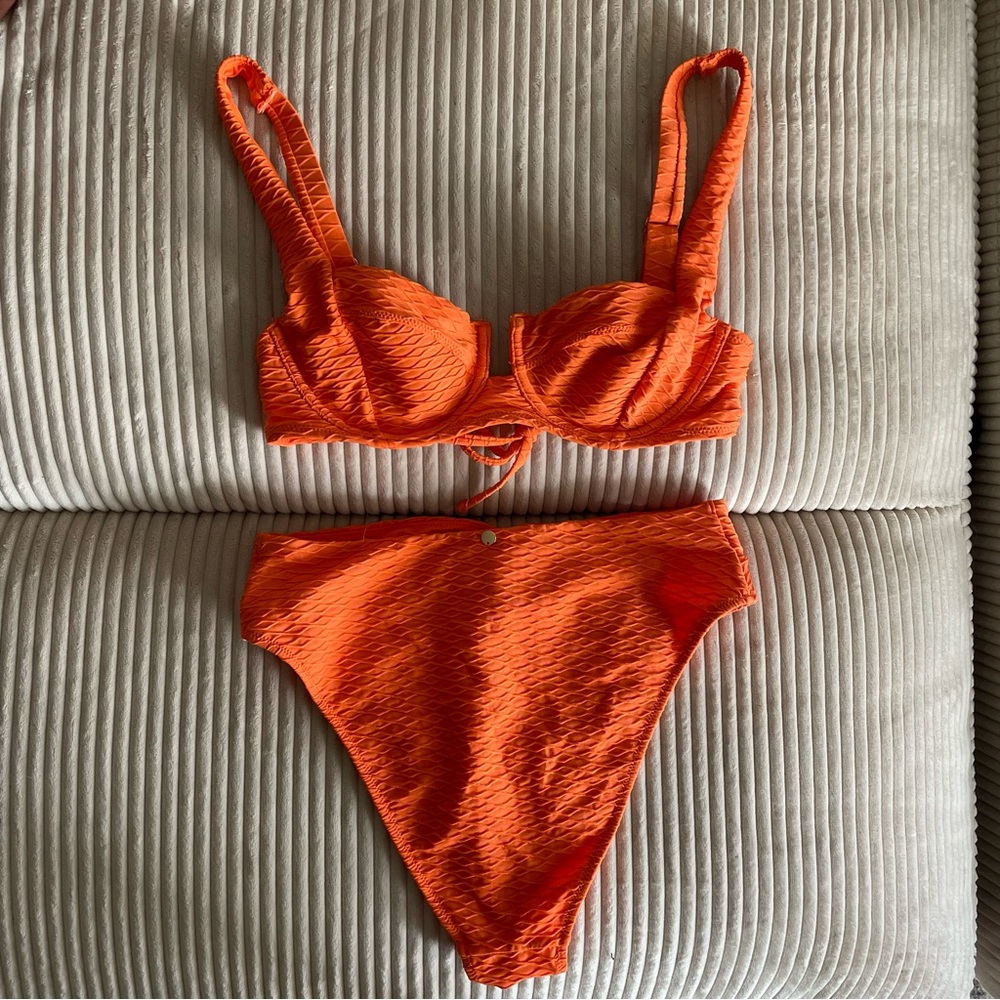 Victoria's Secret Orange Bikini Set Underwire High-Cut 3pc
